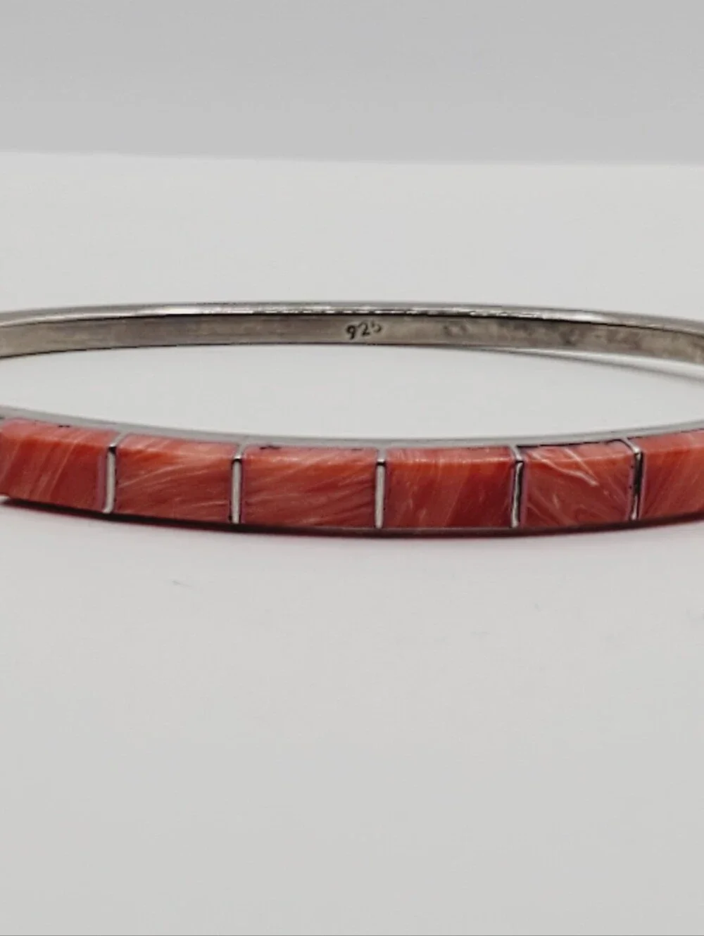 Spiny Oyster Inlay Hinged Bangle Bracelet - 925 Sterling Silver